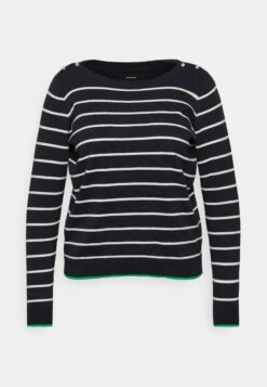 Vero Moda Curve Vmalma Ls Boatneck Button Curve - Jumper - Black/Snow White/Bright Green -Vero Moda 1dff54dc3e2f4e7dbbc5e0b3289d134d