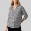 Vero Moda Bumpy L S New Noos - Button-Down Blouse - Snow White/India Ink -Vero Moda 5502665e211c478c9d90dcc30bbed34f