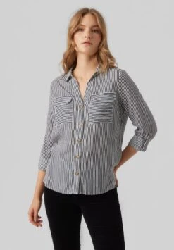 Vero Moda Bumpy L S New Noos - Button-Down Blouse - Snow White/India Ink