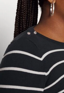 Vero Moda Curve Vmalma Ls Boatneck Button Curve - Jumper - Black/Snow White/Bright Green -Vero Moda 5a40713d6d13435d8024fb834ec459ce