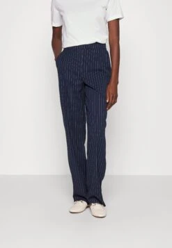 Vero Moda Tall Vmcookielis Wide Pinstripe Pant- Trousers - Navy Blazer/Birch