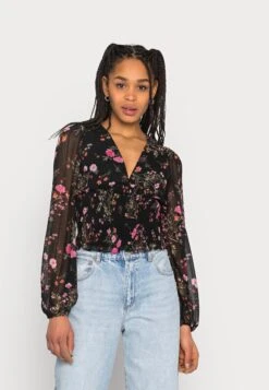 Vero Moda Vmrosa V Neck Smock - Long Sleeved Top - Black/Pink