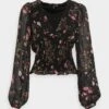 Vero Moda Tall Vmrosa V Neck Smock - Blouse - Black/Pink -Vero Moda 88aef35f1b694d858c6613771cf15842