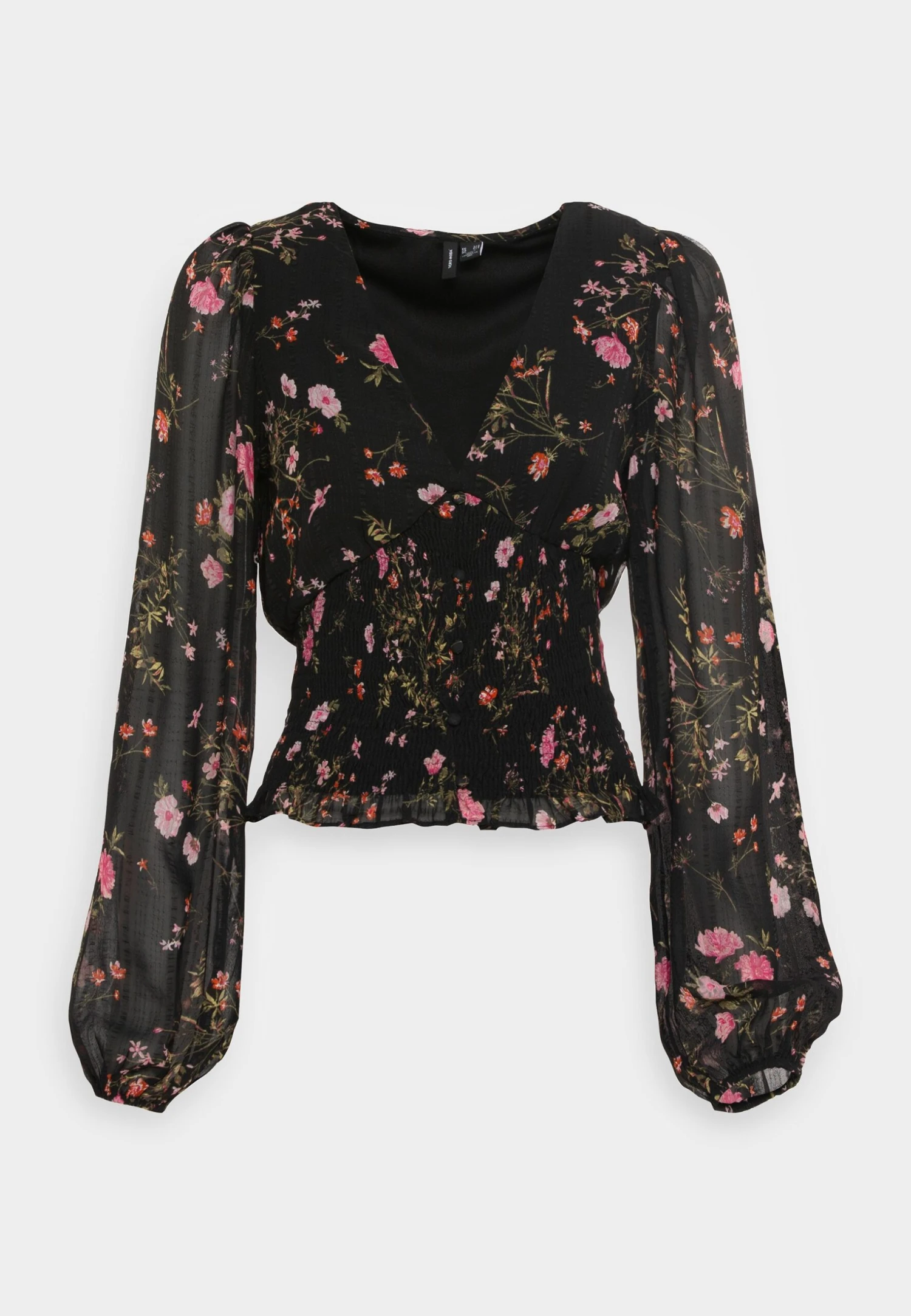 Vero Moda Tall Vmrosa V Neck Smock - Blouse - Black/Pink 3 Vero Moda Tall Vmrosa V Neck Smock - Blouse - Black/Pink