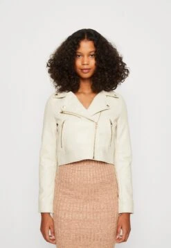 Vero Moda Vmfine Heida Short Jacket - Faux Leather Jacket - Oatmeal/Gold