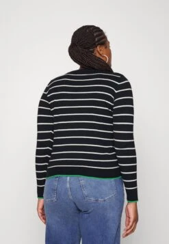 Vero Moda Curve Vmalma Ls Boatneck Button Curve - Jumper - Black/Snow White/Bright Green -Vero Moda cb994edea1f7462993432cf20648fa5b