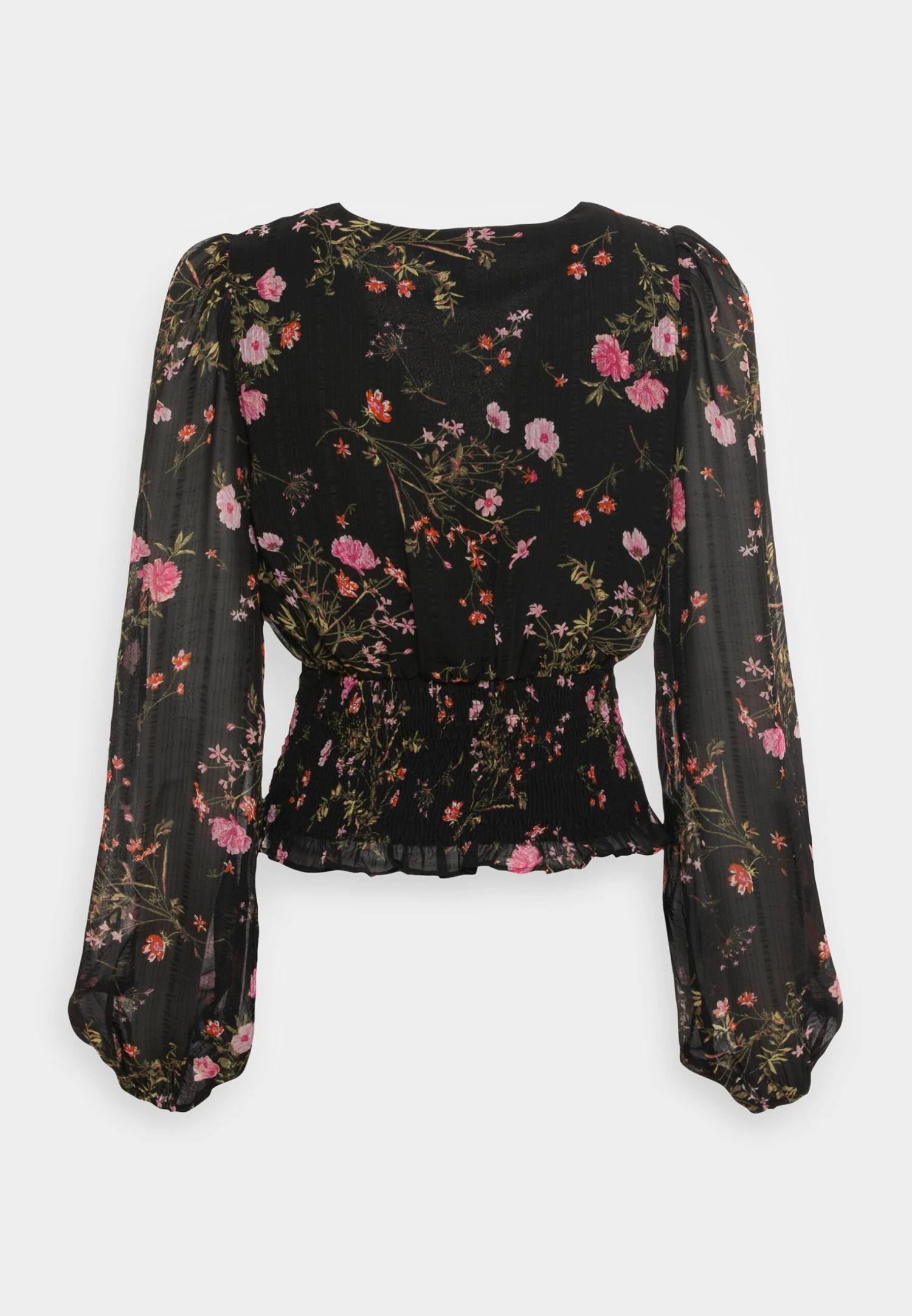 Vero Moda Tall Vmrosa V Neck Smock - Blouse - Black/Pink 4 Vero Moda Tall Vmrosa V Neck Smock - Blouse - Black/Pink - Image 2