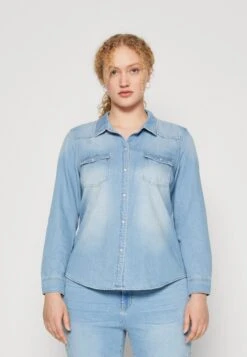 Vero Moda Curve Vmmaria Slim Shirt- Button-Down Blouse - Light Blue Denim