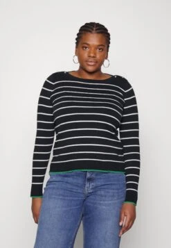 Vero Moda Curve Vmalma Ls Boatneck Button Curve - Jumper - Black/Snow White/Bright Green