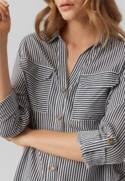 Vero Moda Bumpy L S New Noos - Button-Down Blouse - Snow White/India Ink -Vero Moda e3dd089495a0431781fe2ab15a081f37
