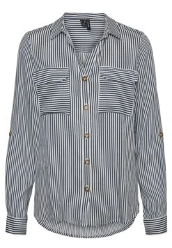 Vero Moda Bumpy L S New Noos - Button-Down Blouse - Snow White/India Ink -Vero Moda e9fb0b800660419981272df824e9011f